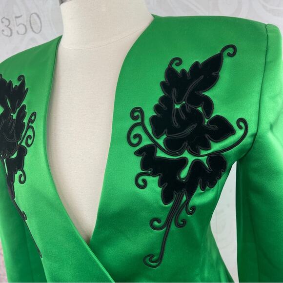 Leslie Fay Collections II Vintage Green Black Jacket Gold and Black Button Retro - Picture 3 of 12